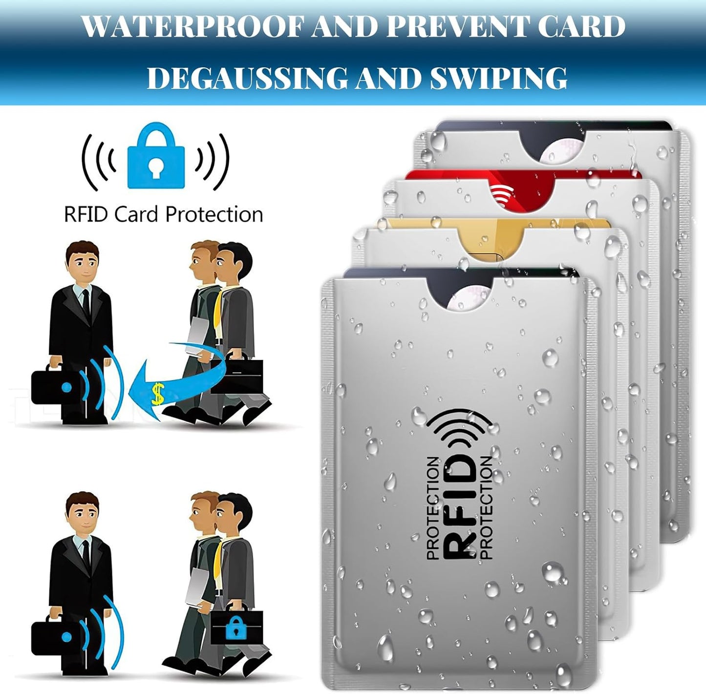Kreditkartenschutz, 20 Stück RFID-Schutzhüllen, Identitätskartenschutz für Kreditkarte, Debitkarte, Metrokarte, Reisepass, Schwarz, 9,2 x 6,2 cm