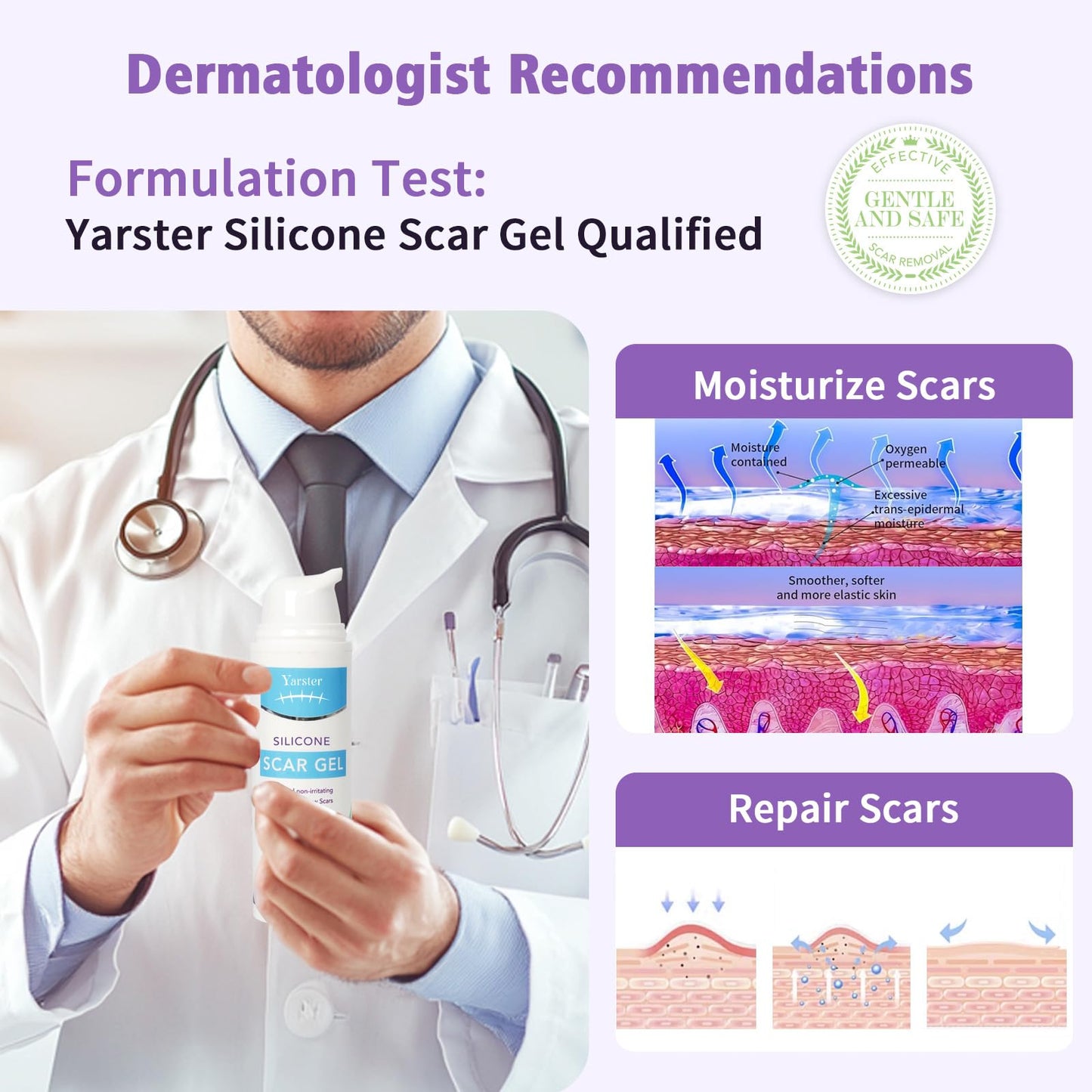 Medical Grade Silicone Scar Gel - Advanced Scar Removal Cream & Scar Treatment for Surgical, C-Section, Hypertrophic & Acne Scars - 1.7oz