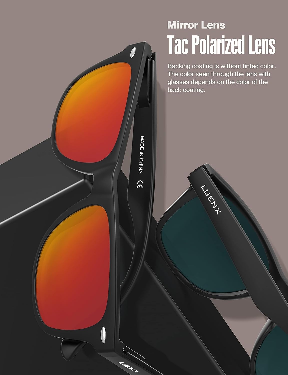 LUENX Polarisierte Sonnenbrillen für Herren und Damen, quadratische Fassung – UV-400-Schutz, 54 mm
