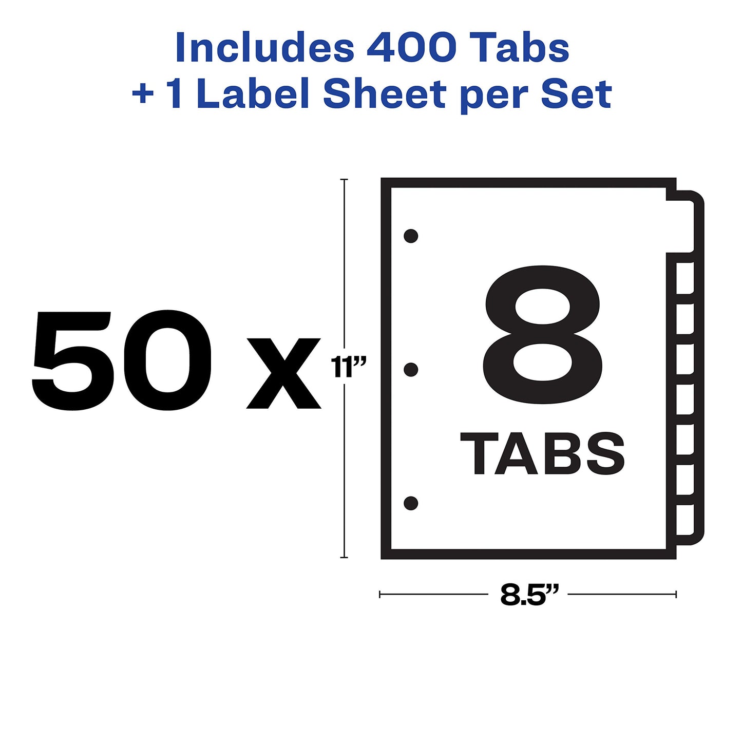 Avery 5 Tab Dividers for 3 Ring Binder, Easy Print & Apply Clear Label Strip, Index Maker Customizable White Tabs, 50 Sets (11556)