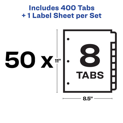 Avery 5 Tab Dividers for 3 Ring Binder, Easy Print & Apply Clear Label Strip, Index Maker Customizable White Tabs, 50 Sets (11556)