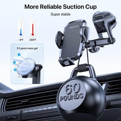 Miracase Car Phone Mount, [Upgraded Strong Military Grade Suction Cup] Long Arm Phone Holder for Car Dashboard Windshield Vent, Hands Free Cell Phone Holder Compatible with All Mobile Phones