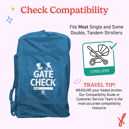 J.L. Childress Gate Check Bag for Single & Some Double Strollers - Travel Bag for Airplane, Fits Most Standard Baby Strollers, Airport Accessories Gate Check, Flying Essentials - Neon Blue
