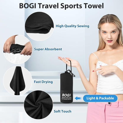 BOGI Mikrofaser Reise-Sporthandtuch – Schnelltrocknendes Handtuch, weiches, leichtes Mikrofaser Campinghandtuch, saugfähiges, kompaktes Reisehandtuch für Camping, Fitnessstudio, Strand, Bad, Yoga, Schwimmen, Rucksacktouren (M:40''x20''-Dunkelblau)