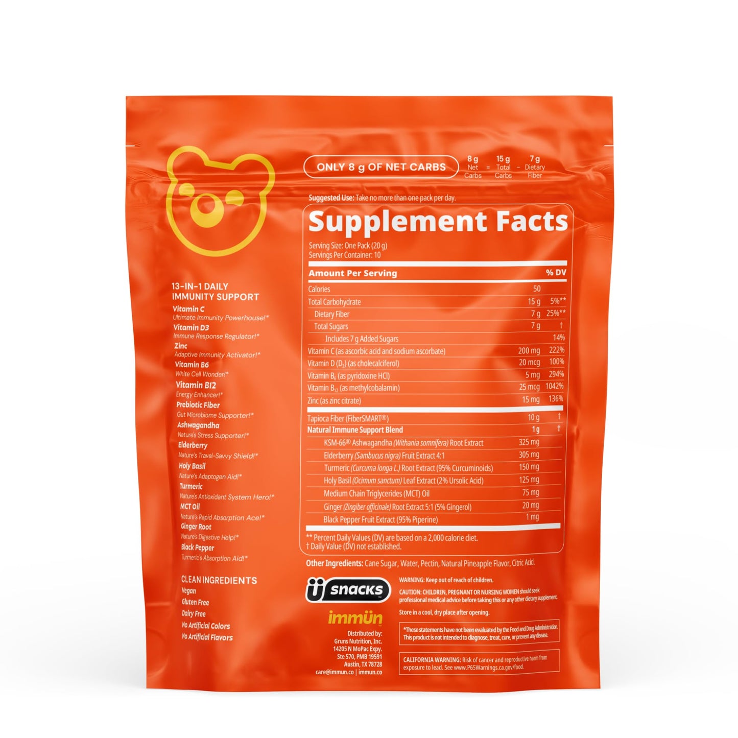 Grüns 3 x 28 Pack Immun Sugar Free Immunity Gummies with Vitamin C, Zinc, MCT Oil, & Turmeric - Daily Immune Support Supplement for Adults - Sour Pineapple Flavor (28 Count) (Pack of 3)