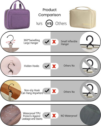 BAGSMART Kulturbeutel Reise-Organizer mit Aufhängehaken, wasserdichte Make-up-Kosmetiktasche für Zubehör, Shampoo, Standardbehälter, Toilettenartikel