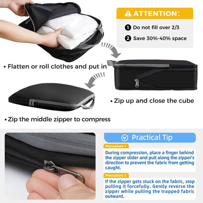 BAGAIL 4er-Set Kompressions-Packwürfel Reise-erweiterbare Packorganizer (Schwarz, 4er-Set)