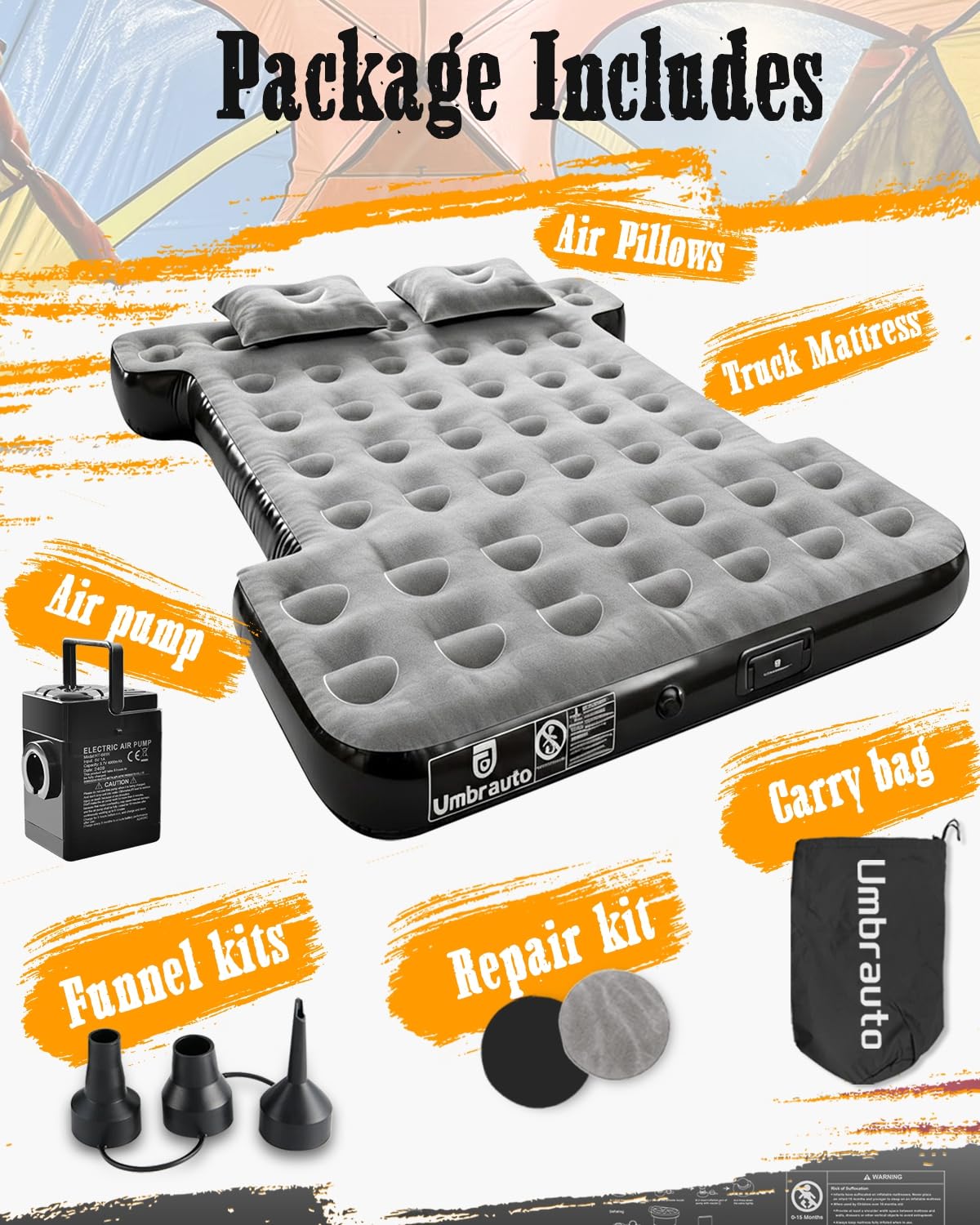 Umbrauto Car Air Mattress Backseat| Inflatable Truck Back Seat Camping Airbed for SUV Rear Seat, Blow Up Sleeping Travel Bed for Van Trunk with Pump & Pillows