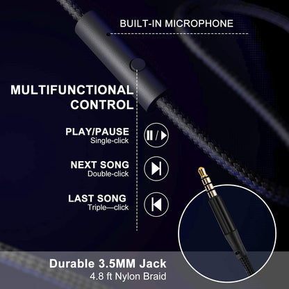 LORELEI X6 Over-Ear Kabelgebundene Stereo-Bass-Kopfhörer mit Mikrofon, Leicht, Faltbar & Portabel mit 1,45M Kabel ohne Verheddern für Smartphone, Tablet, MP3/4, Space Black