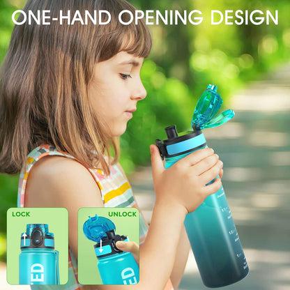 Sahara Sailor Trinkflasche, 950ml Motivations-Sportflasche mit Zeitmarkierung – Trinkzeiten – Tritan, BPA-frei, weite Öffnung auslaufsicher, Fast-Flow-Technologie mit Reinigungsbürste (1 Flasche)