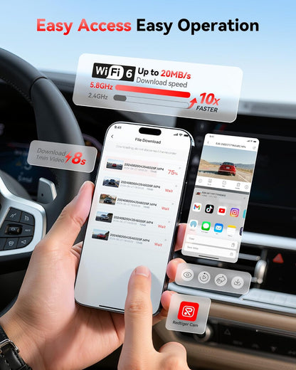 REDTIGER 4K Dashcam vorne und hinten mit STARVIS 2, 5,8 GHz Wi-Fi Dash Kamera für Autos, 128 GB Karte enthalten, GPS, 3,18 Zoll IPS-Bildschirm, Nachtsicht, 170° Weitwinkel, WDR, 24H Parkmodus (F7NP)