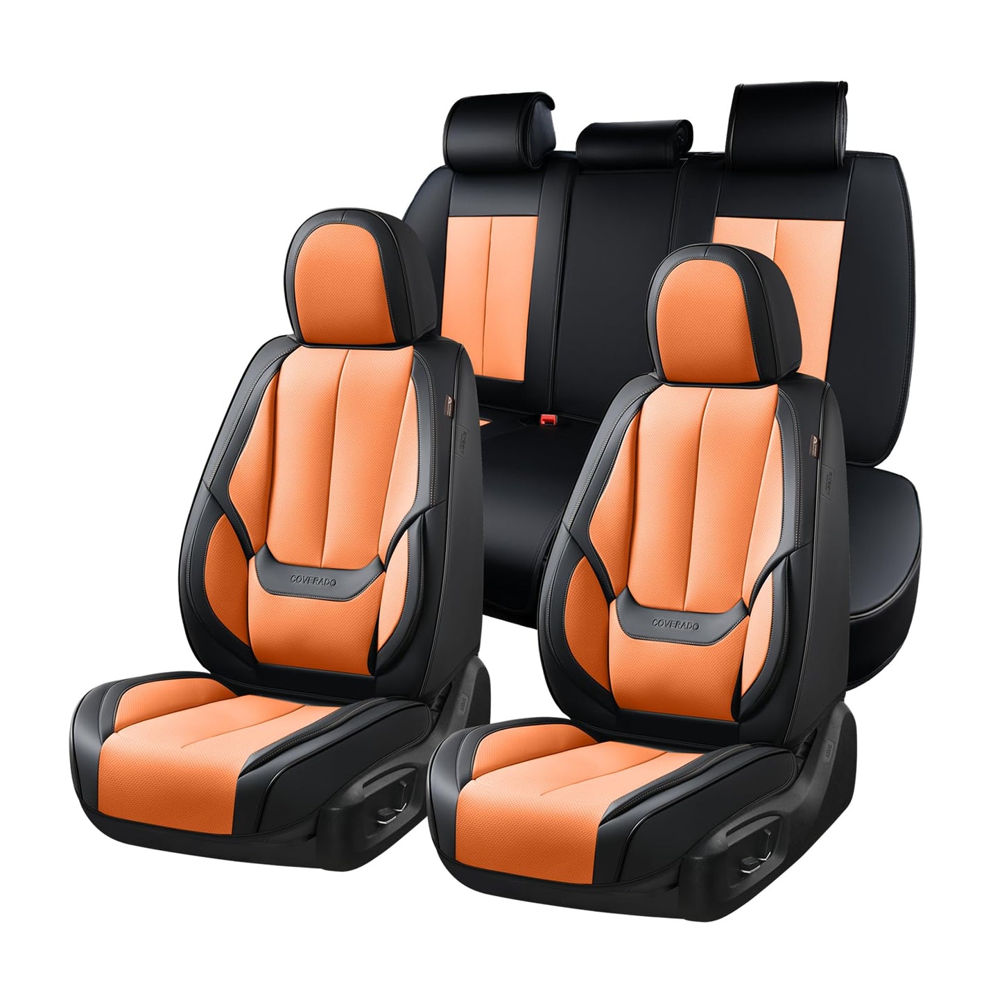 Coverado Car Seat Covers 5 Pieces, Full Set Universal Seat Covers for Cars, Waterproof Nappa Leather Auto Seat Protectors with Head Pillow, Car Interiors Fit for Most Sedans SUV Pick-up Truck, Black