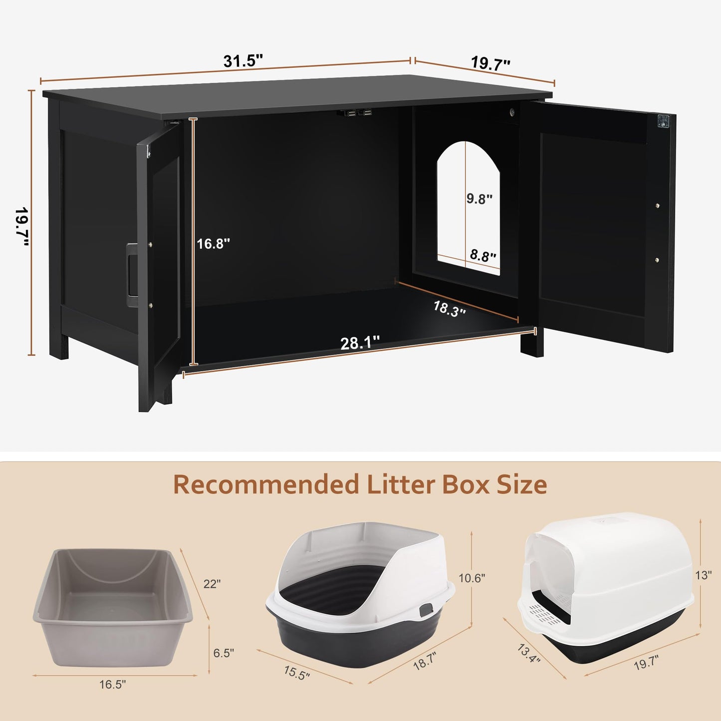 Homhedy Cat Litter Box Enclosure, Wooden Cat Washroom Furniture with Barn Door, Pet House, Fit Most of Litter Box, White