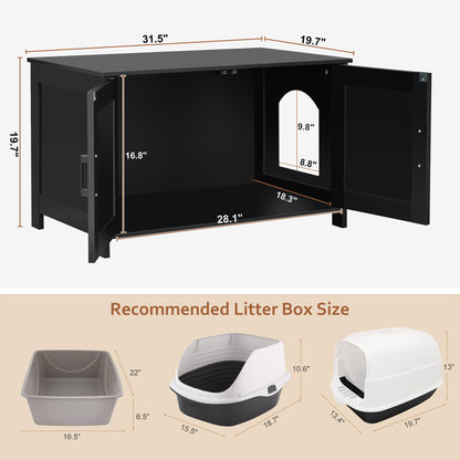 Homhedy Cat Litter Box Enclosure, Wooden Cat Washroom Furniture with Barn Door, Pet House, Fit Most of Litter Box, White