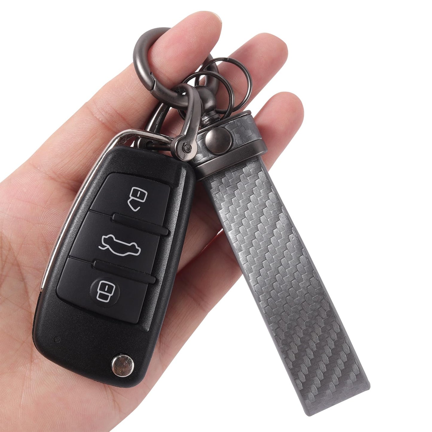 DEKEWEI Carbon Fiber Style Auto-Schlüsselanhänger aus Mikrofaser-Leder, universelle Schlüsselanhänger für Schlüssel-Fobs für Männer und Frauen, 360 Grad drehbar mit Anti-Verlust-D-Ring (Schwarz)
