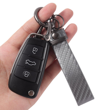 DEKEWEI Carbon Fiber Style Auto-Schlüsselanhänger aus Mikrofaser-Leder, universelle Schlüsselanhänger für Schlüssel-Fobs für Männer und Frauen, 360 Grad drehbar mit Anti-Verlust-D-Ring (Schwarz)