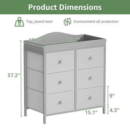 BOLUO White Changing Table Dresser with 6 Drawers Baby Dresser with Changing Table Top Diaper Changing Station with Storage for Nursery Modern