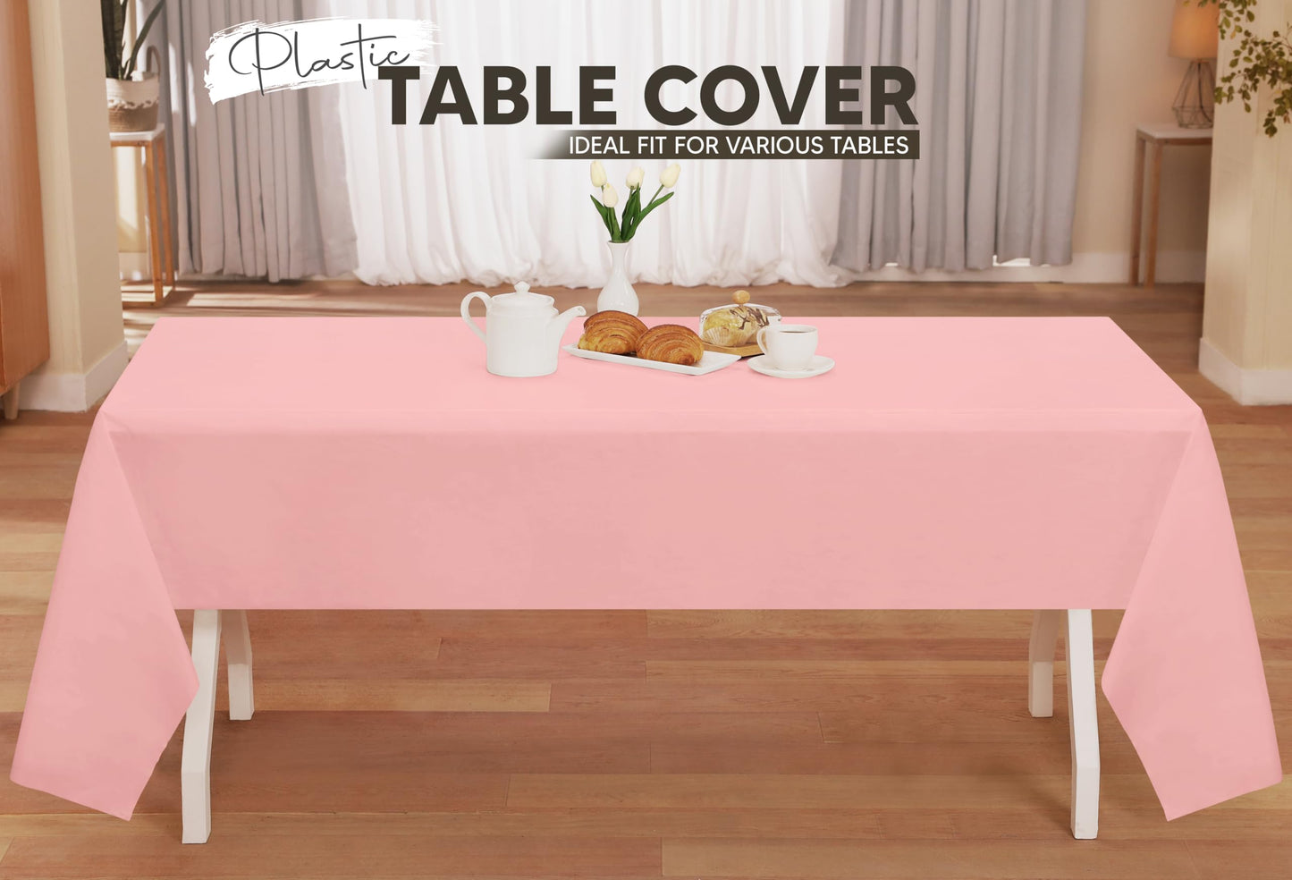 Utopia Kitchen Einweg-Tischdecke aus Kunststoff (12er Pack – 137x274 cm) Weiß Rechteckige Tischdecke Wasserdicht Schmutzabweisend Party-Tischdecke
