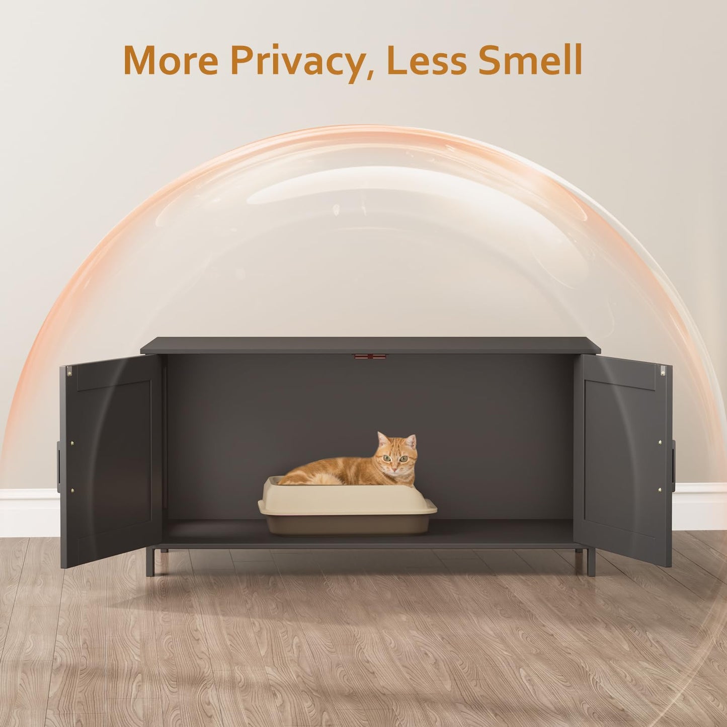 Homhedy Cat Litter Box Enclosure, Wooden Cat Washroom Furniture with Barn Door, Pet House, Fit Most of Litter Box, White