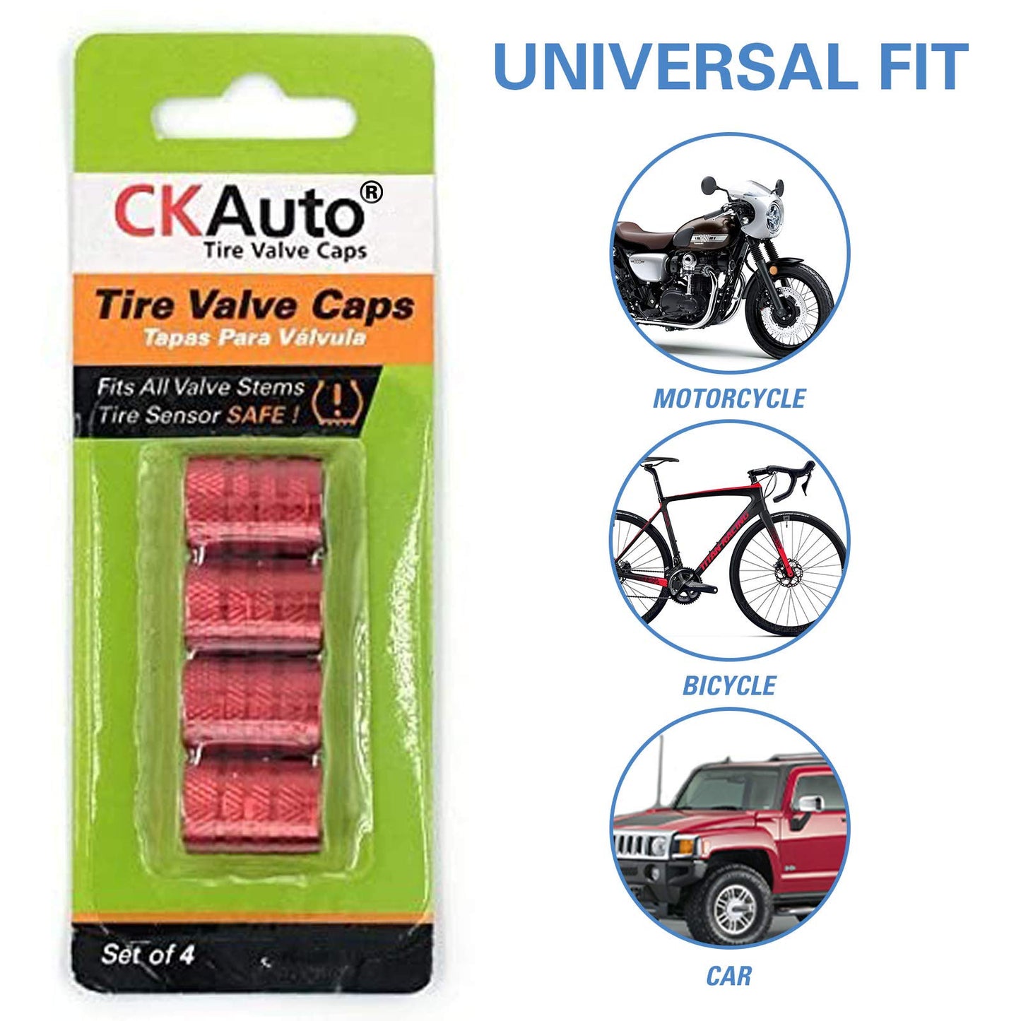 CKAuto Tire Valve Stem Caps, Black, 4 pcs/Pack, Anodized Aluminum Tire Valve Cap Set, Corrosion Resistant, Universal Stem Covers for Cars Trucks Motorcycles SUVs and Bikes