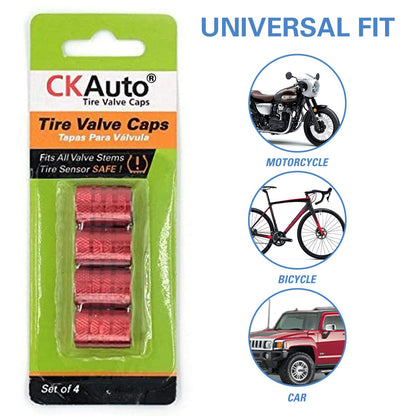 CKAuto Tire Valve Stem Caps, Black, 4 pcs/Pack, Anodized Aluminum Tire Valve Cap Set, Corrosion Resistant, Universal Stem Covers for Cars Trucks Motorcycles SUVs and Bikes