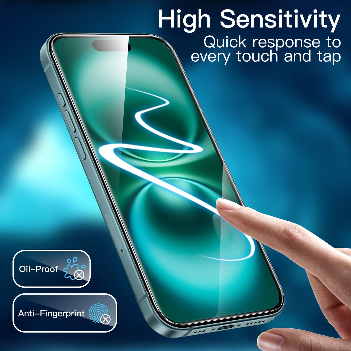 JETech Displayschutzfolie für iPhone 16 6,1 Zoll, gehärtetes Glas mit einfachem Installationstool, Case-Friendly, HD Klar, 3 Stück
