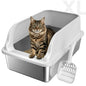 Stainless Steel Cat Litter Box, Odor Free Metal Litter Box with High Sides Lid, Open Top Low Entry Litter Pan Include Scoop Easy Cleaning Anti-Scratch Kitty Cat Box Anti-Urine Leakage, Non-Sticky