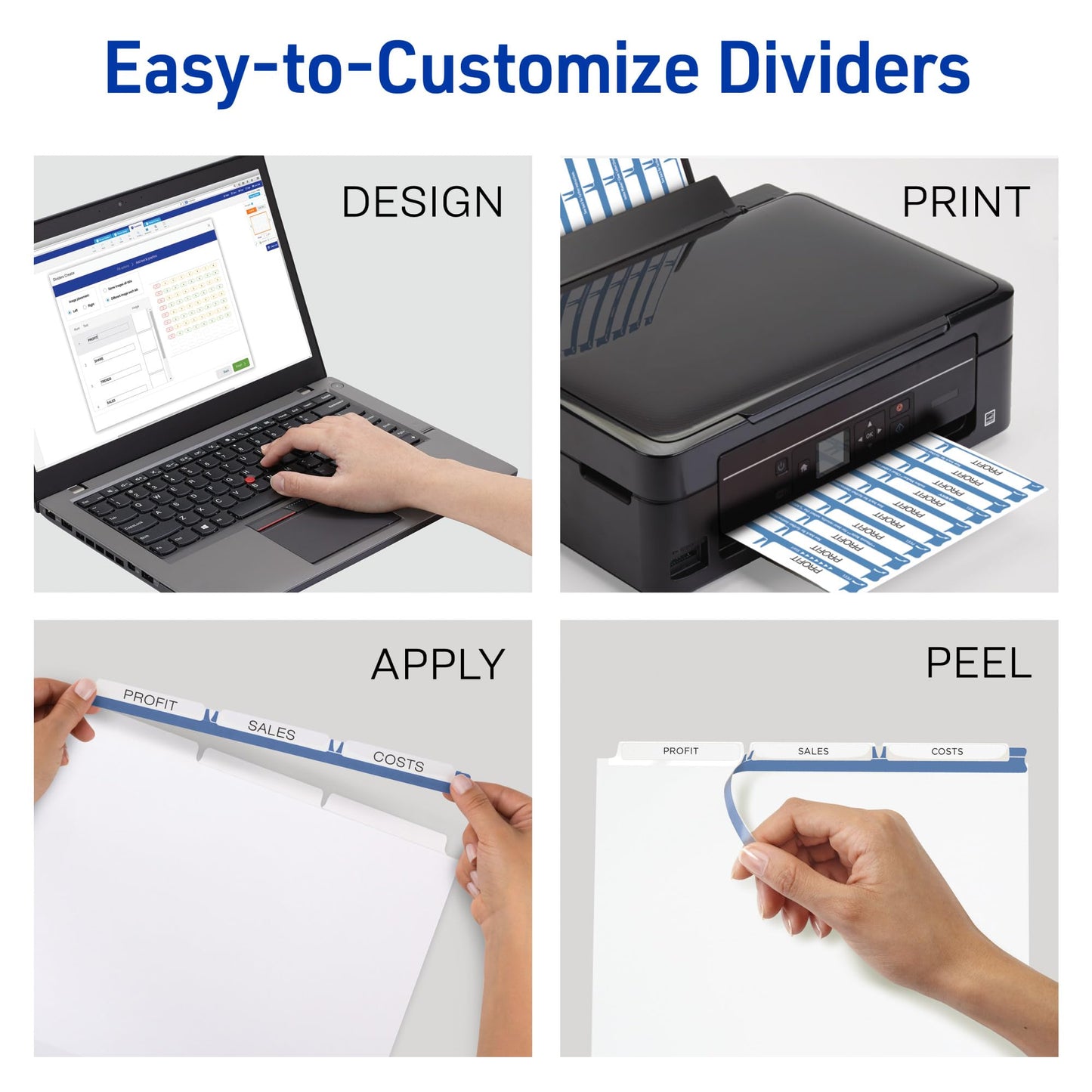 Avery 8 Tab Unpunched Dividers for Use with Any Binding System, Easy Print & Apply Clear Label Strip, Index Maker Customizable White Tabs, 150 Sets Total (6 Packs of 11444)