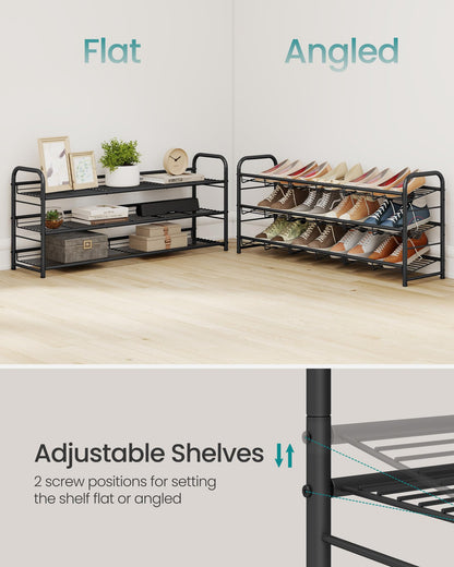 SONGMICS Stackable Shoe Rack, 4 Tier Metal Shoes Rack Storage Shelf, Holds up to 16 Pairs Shoes, Adjustable Slanted Shelves Tower Organizer for Closet Entryway Small Spaces, Bronze