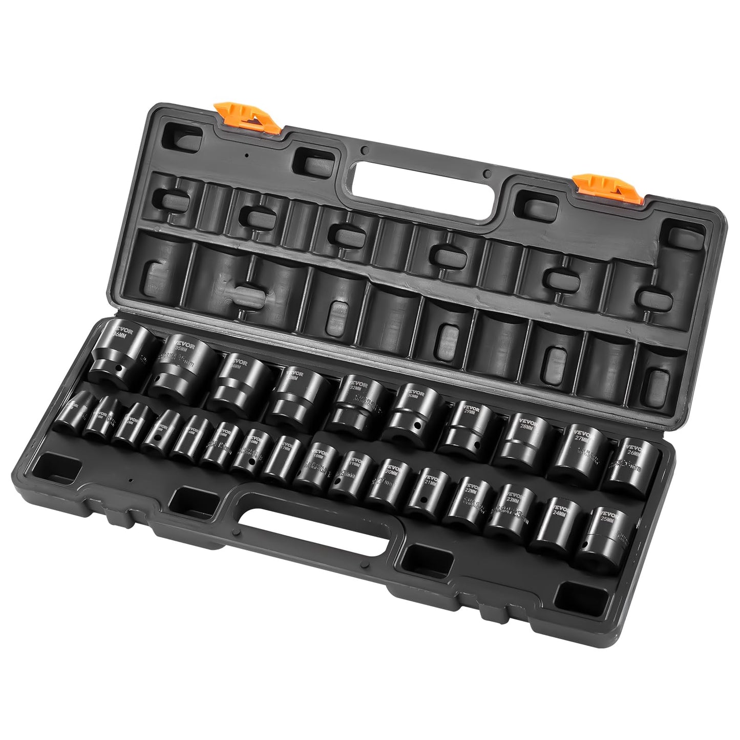 VEVOR 91-Piece 1/2" Drive Impact Socket Set, SAE (5/16" to 1-1/4") & Metric (8 to 32 mm), CR-V, Deep & Shallow, 6 Point, Ratchet Handle, Universal Joint, Adapters, Extension Bars (3, 5, 10 in)