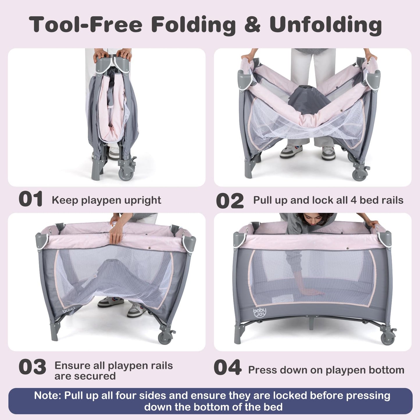 BABY JOY 5 in 1 Pink Pack and Play, Portable Baby Playard with Bassinet & Changing Table, Infant Pink Girl Bassinet Center w/Hangings & Music & Oxford Bag for Baby Toddlers (Rose, Dot Circle)