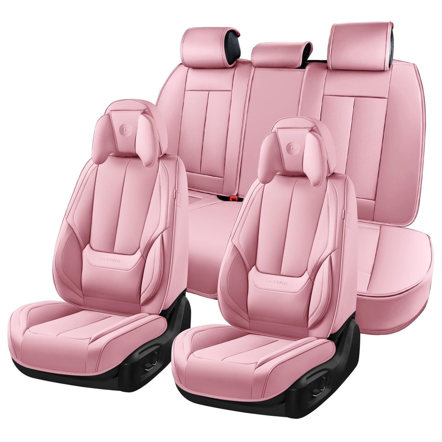 Coverado Car Seat Covers 5 Pieces, Full Set Universal Seat Covers for Cars, Waterproof Nappa Leather Auto Seat Protectors with Head Pillow, Car Interiors Fit for Most Sedans SUV Pick-up Truck, Black