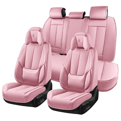 Coverado Car Seat Covers 5 Pieces, Full Set Universal Seat Covers for Cars, Waterproof Nappa Leather Auto Seat Protectors with Head Pillow, Car Interiors Fit for Most Sedans SUV Pick-up Truck, Black