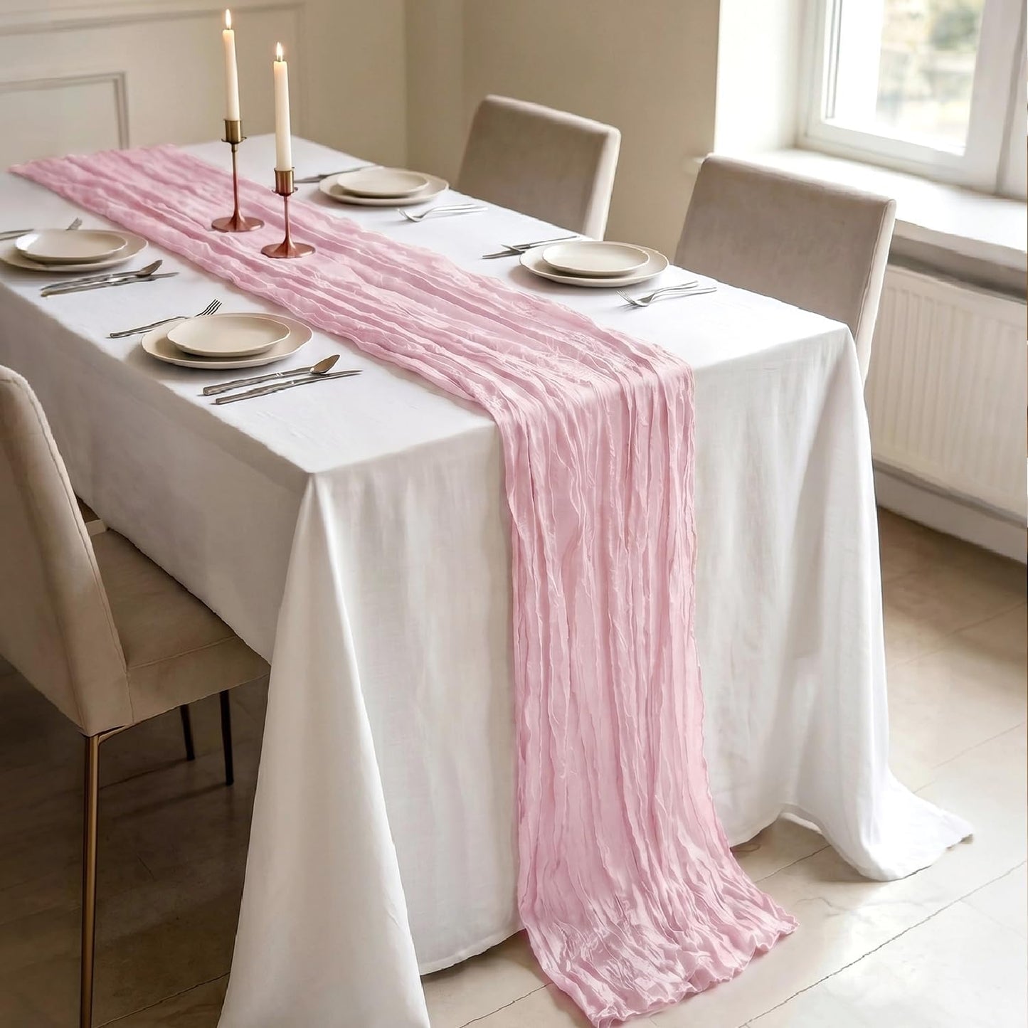3 Pack Light Pink Cheesecloth Table Runner - Perfect for Boho Chic Decor