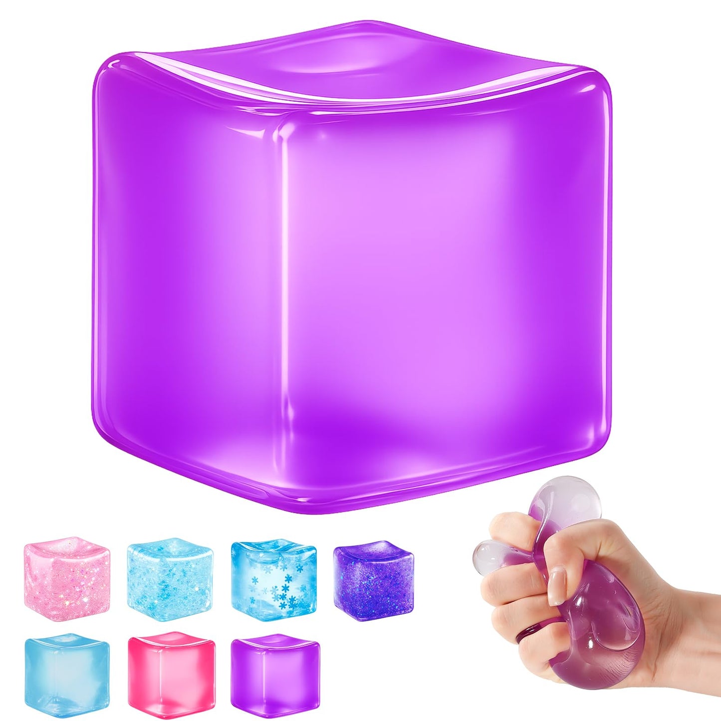 Ice Cube Squishy Fidget Toy – Slow Rise Squeeze Sensory Toys, Multiple Ways to Play, Stress Ball for Anxiety Relief, Focus Enhancement, Brain Relaxation & Strength Fostering