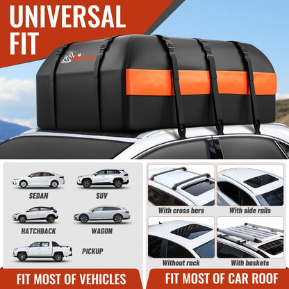 Car Rooftop Cargo Carrier Bag, 21 Cubic Feet 100% Waterproof Heavy Duty 840D Car Roof Bag for All Vehicle with/Without Racks - Anti-Slip Mat, 6 Door Hooks, Storage Bags, 2 Extra Straps, Luggage Lock