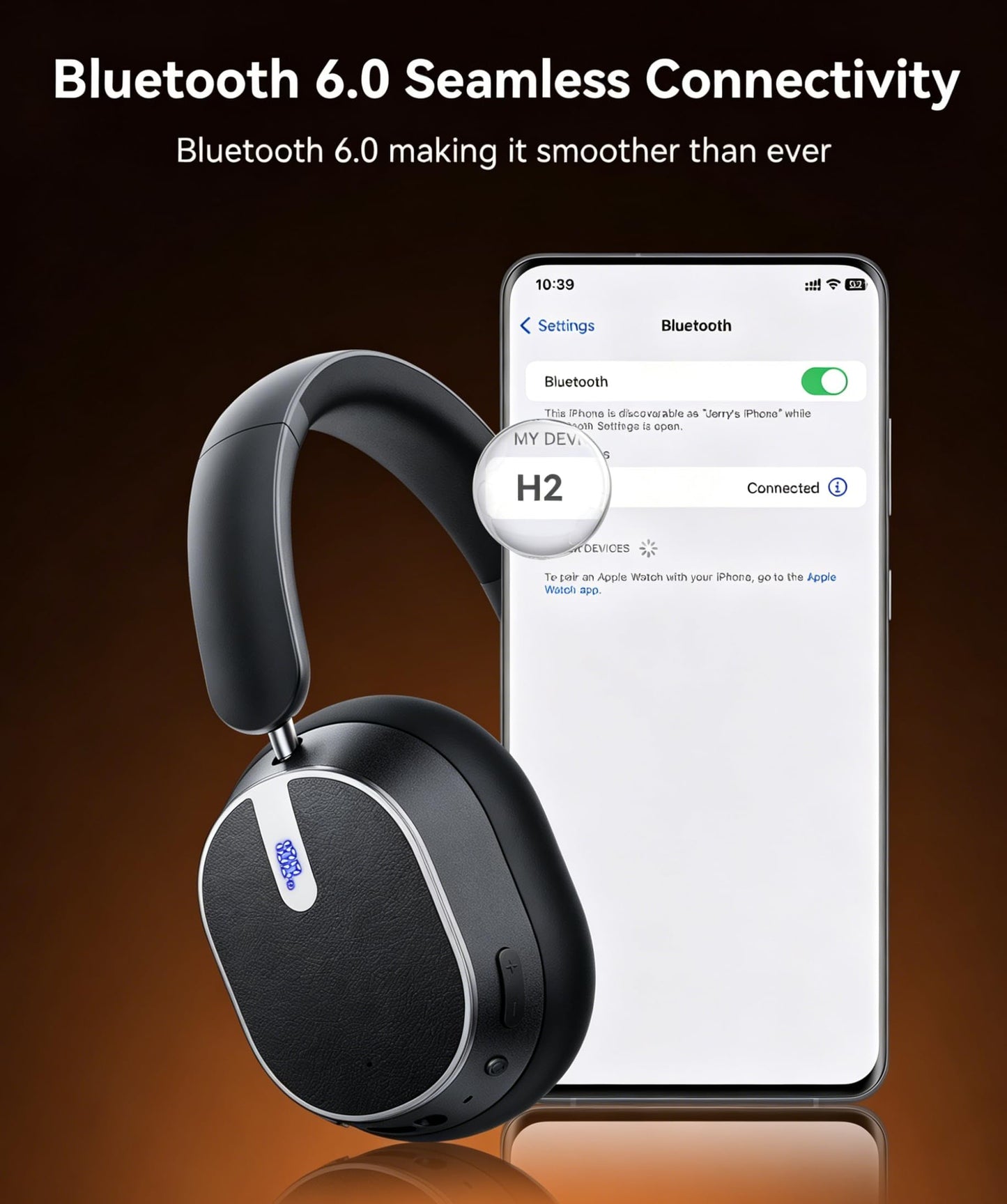 Hybrid Active Noise Cancelling Headphones, 120H Playtime Bluetooth Over Ear Headphones, Bluetooth 6.0 Wireless Headset with Display, 6 ENC Mic, Hi-Res Audio, Transparency Mode for Travel Game Black
