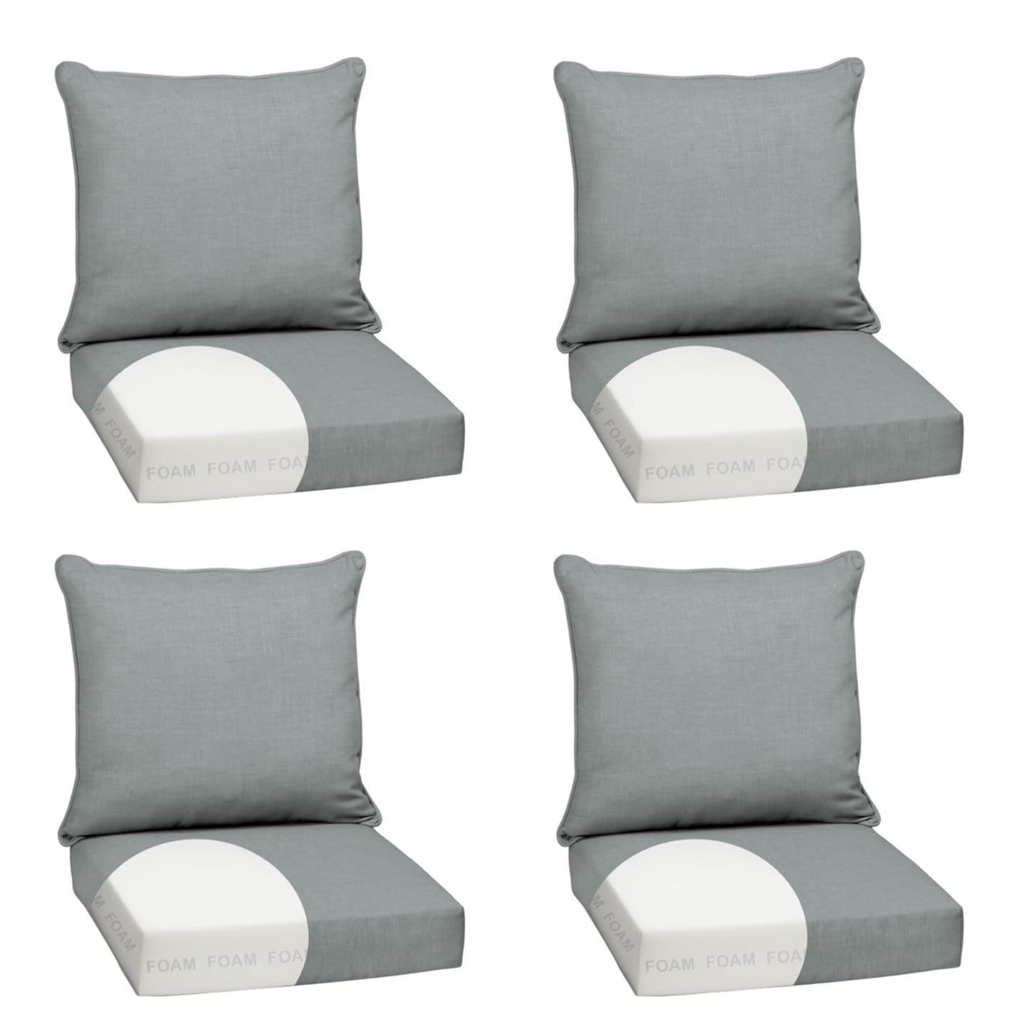Arden Outdoor Foam Deep Seat Cushions Set, 24x24, Premium High-Density Foam, Never Flattens, Weather-Proof for Patio Chair Sofa Couch, Blue Shibori Stripe