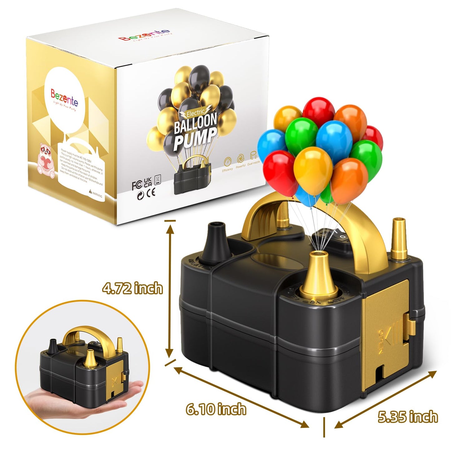 Bomba de globos eléctrica Bezente, inflador de globos portátil, bomba de aire eléctrica para globos, bomba de globos eléctrica de doble boquilla para decoraciones de fiestas de cumpleaños, bodas y graduaciones