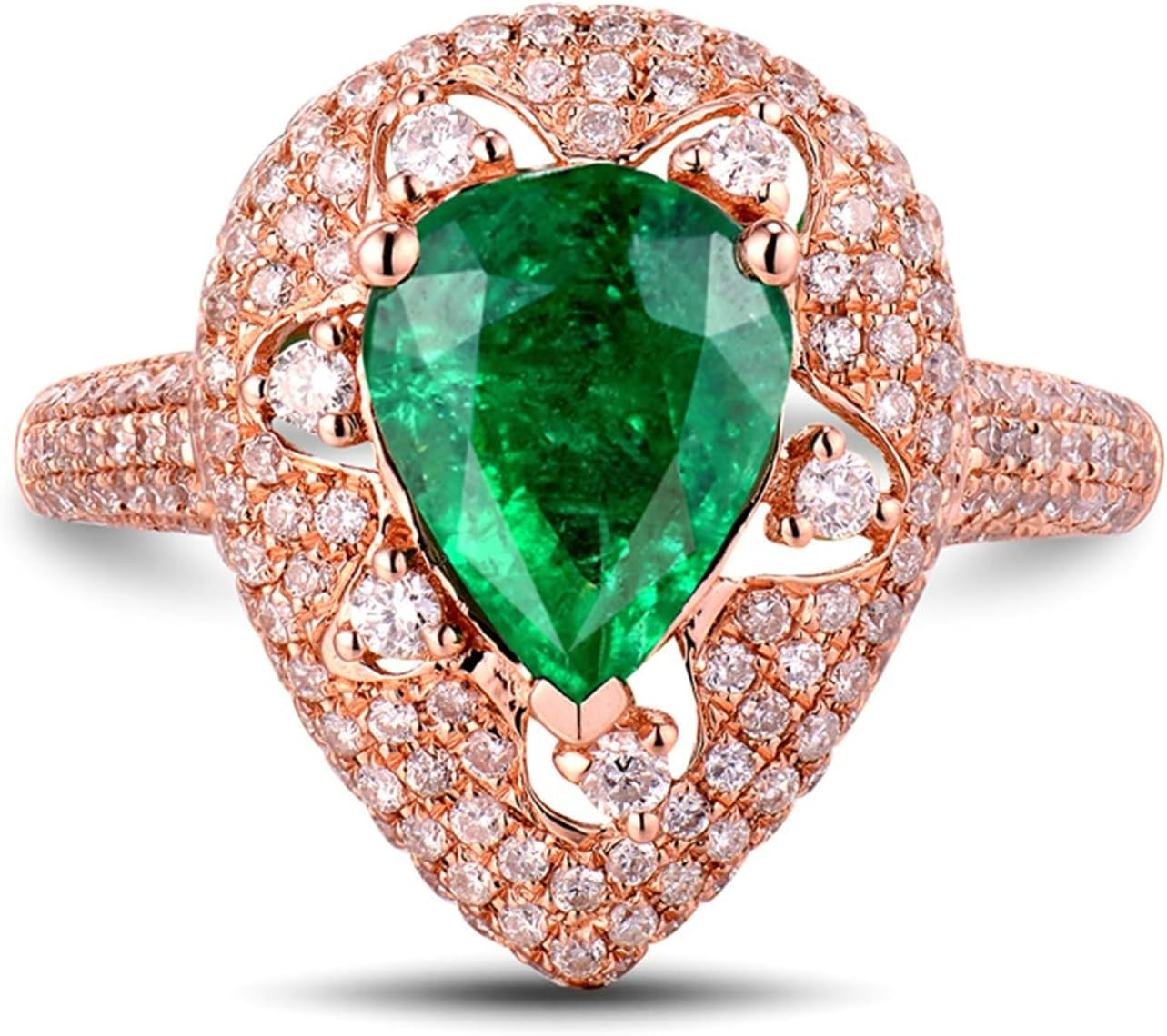 Aienid 18K Women 'S Wedding Band Rose Gold 1.67ct Pear Cut Emerald with 0.77ct Diamond Anniversary Ring for Womens