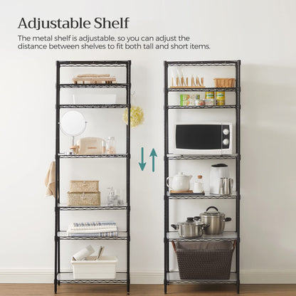 SONGMICS Storage Shelf, Small Metal Wire Shelving Unit, Adjustable Shelves, for Small Spaces, Garage, Bedroom, Living Room, Kitchen, Pantry, 5 Tier, 11.8 x 11.8 x 47.6 Inches, Ink Black ULGR123BH01
