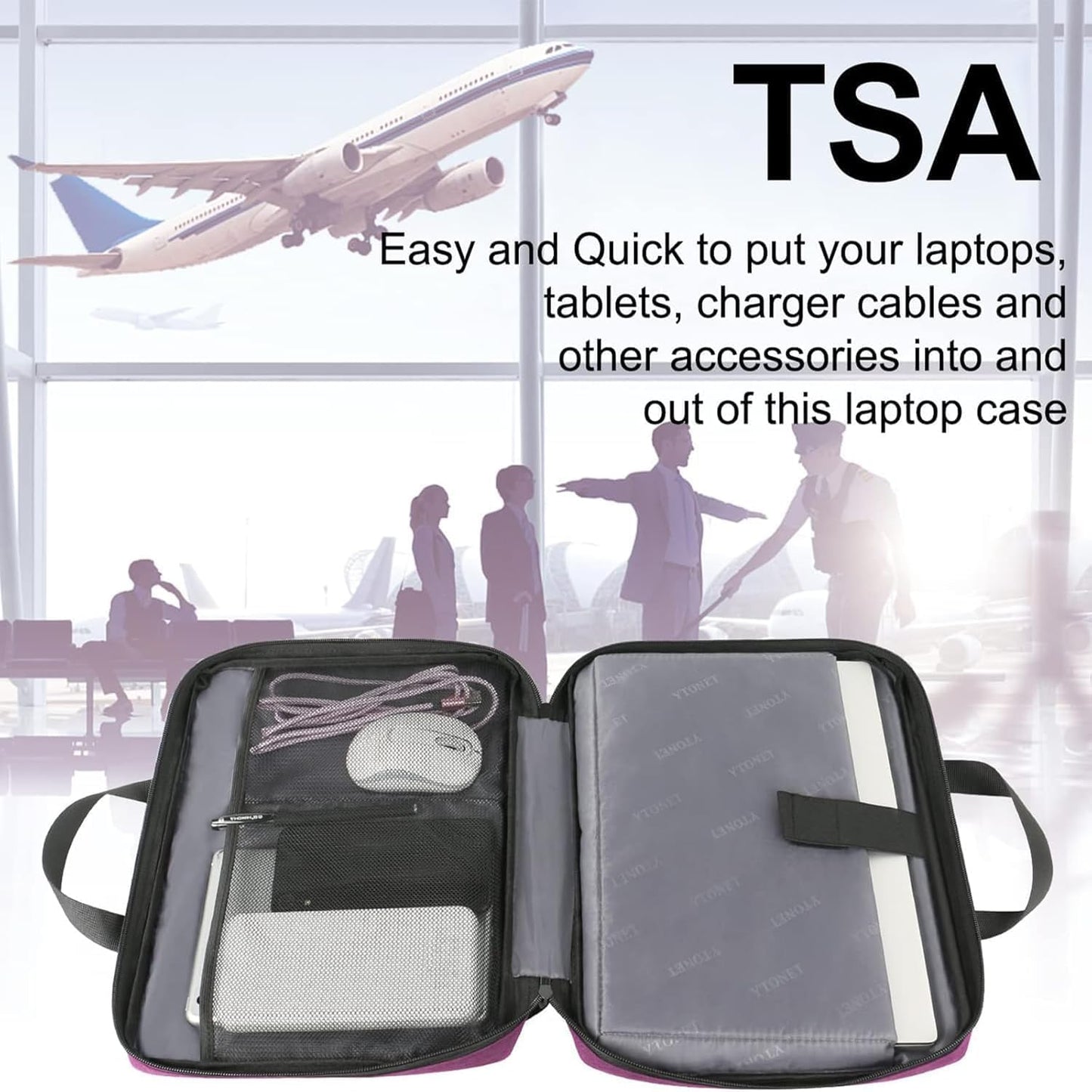 Funda para portátil Ytonet, bolsa para portátil TSA de 15.6 pulgadas, funda para portátil resistente al agua, bolsa de transporte para ordenador compatible con portátiles Lenovo, HP, Dell, Asus, regalos para hombres y mujeres, gris