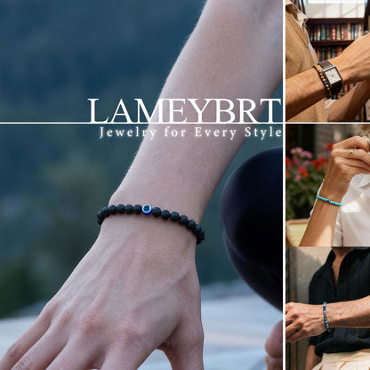6 mm Böses Auge Armband aus schwarzen Kristallen – verstellbares Set aus Natursteinen für Herren und Damen, Schutzamulett als Geschenk für den Alltag/Geburtstag/Jahrestag