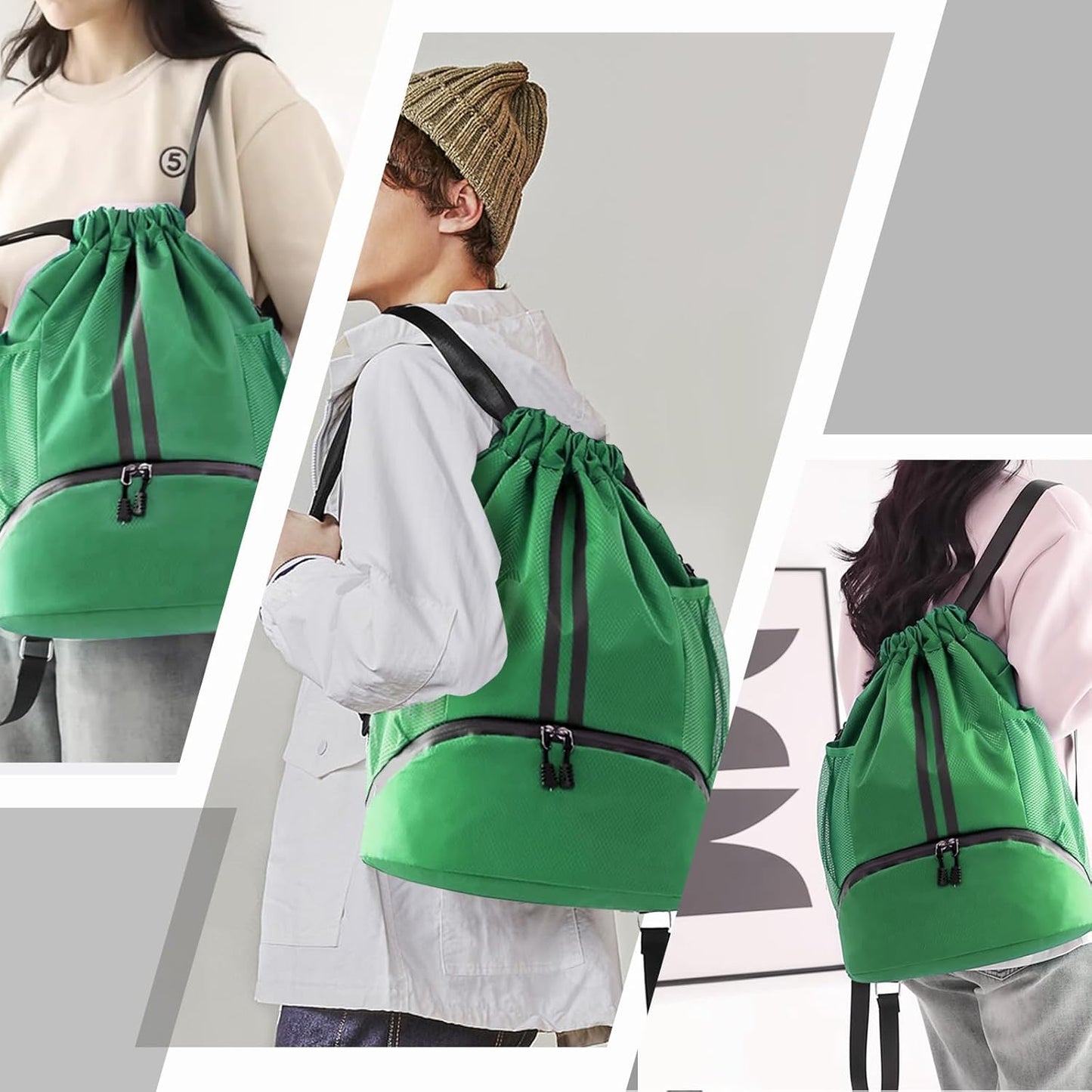 Hoedia Sports-Kordelzugrucksack – Schwimm-Turnbeutel mit Schuhfach und wasserdichter Tasche für Damen und Herren