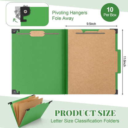 Henoyso 10 Pcs Hanging Classification File Folders, Letter Size Red Folders with 3 Pressboard Dividers, 8 Fasteners, 4 Inch Expansion, 1/3-cut Top Tab for Medical Records and File Cabinet Organizer