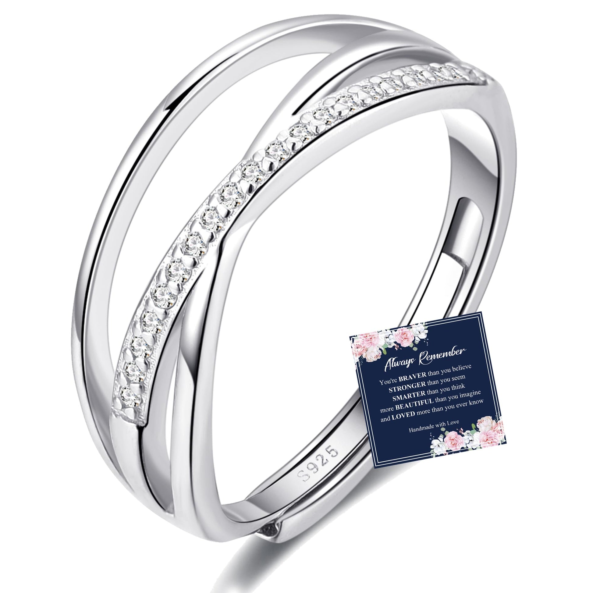 OOOPEL Sterling Silver Adjustable Ring S925 Silver Rings for Women Cubic Zirconia Twist Love Knot Dainty Ring Silver Minimalist Open Finger Rings Silver Thumb Sterling Silver Ring
