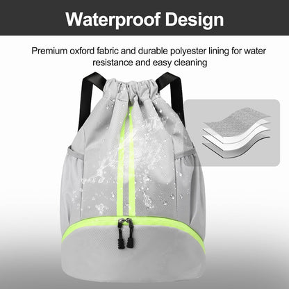 Hoedia Sports-Kordelzugrucksack – Schwimm-Turnbeutel mit Schuhfach und wasserdichter Tasche für Damen und Herren