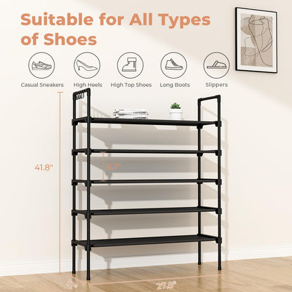 LANTEFUL 3 Tier Shoe Rack for Closet, Shoe Organizer with 5 Hooks, Long Shoe Shelf Storage for Sneaker and Boot Stackable Free Standing Shoe Rack for Entryway, Garage, Small Spaces, Dorm