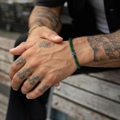 6 mm Böses Auge Armband aus schwarzen Kristallen – verstellbares Set aus Natursteinen für Herren und Damen, Schutzamulett als Geschenk für den Alltag/Geburtstag/Jahrestag