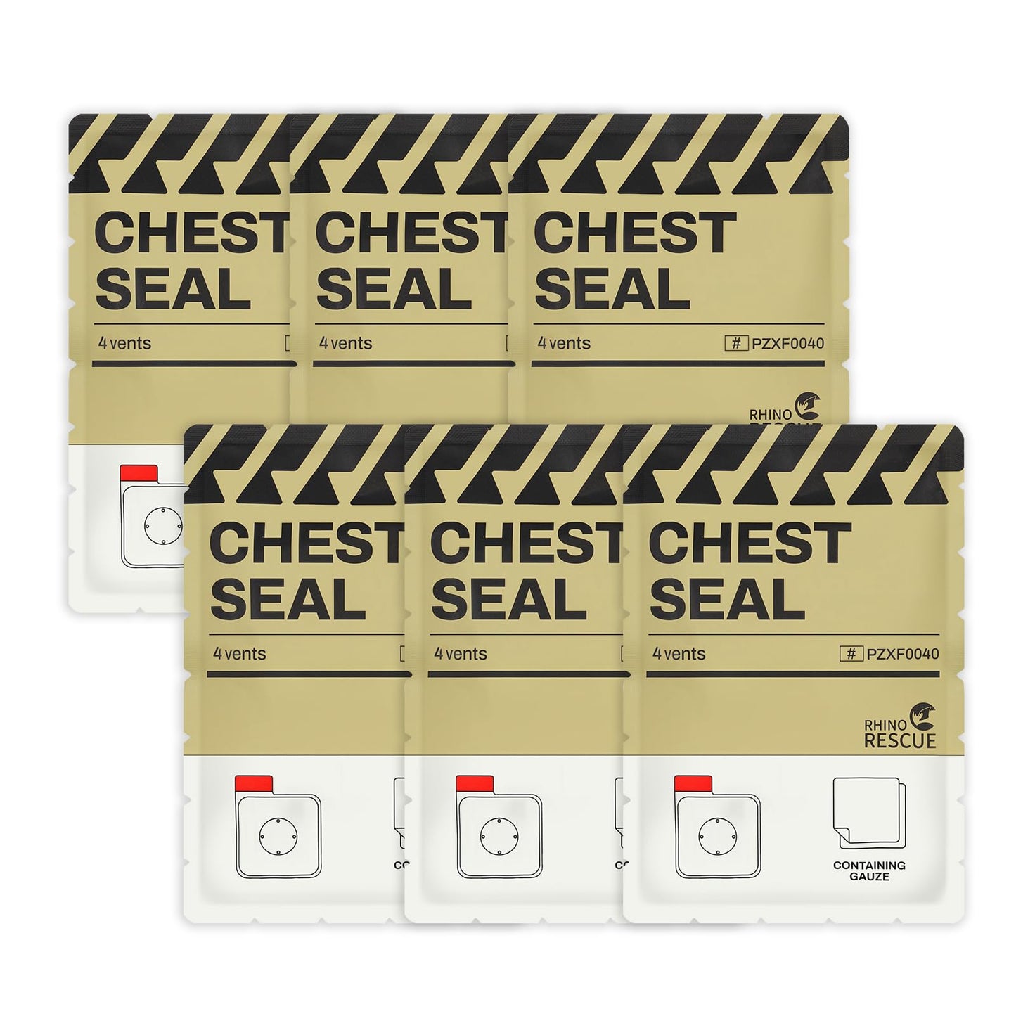RHINO RESCUE Vented Chest Seal, 4 Vents, Sterile Emergency Trauma Dressing, Occlusive Adhesive Pad, IFAK Trauma Refill Medical First Aid Supplies for Wound Care, Gunshot Wound, Sucking Chest(20 Count)